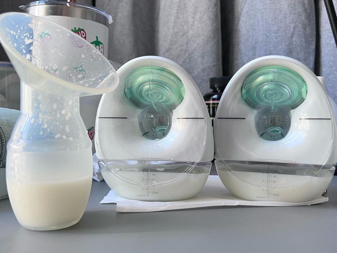 wearable breast pump in use