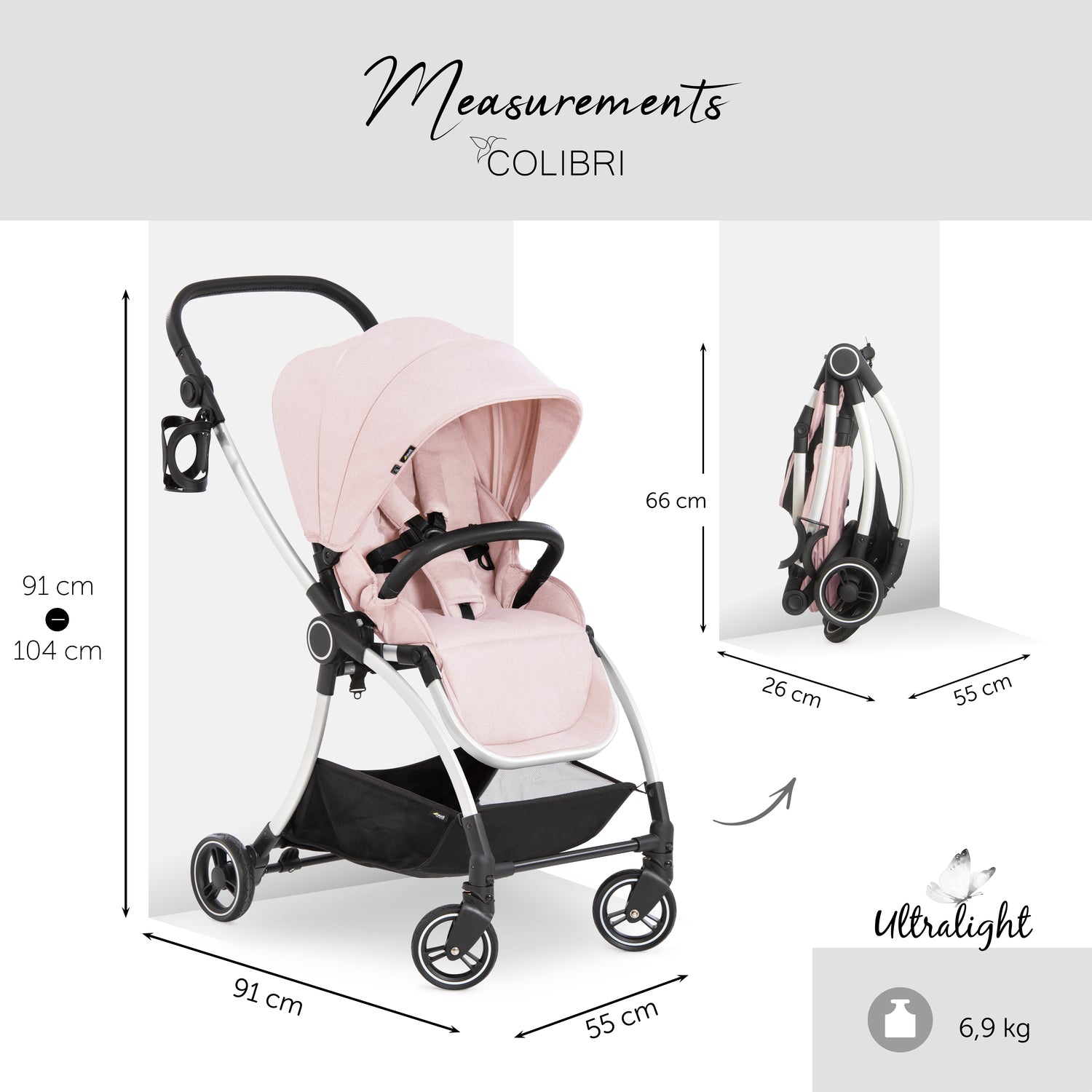 Hauck Eagle Colibri Lightweight City Stroller Pink#color_pink-melange