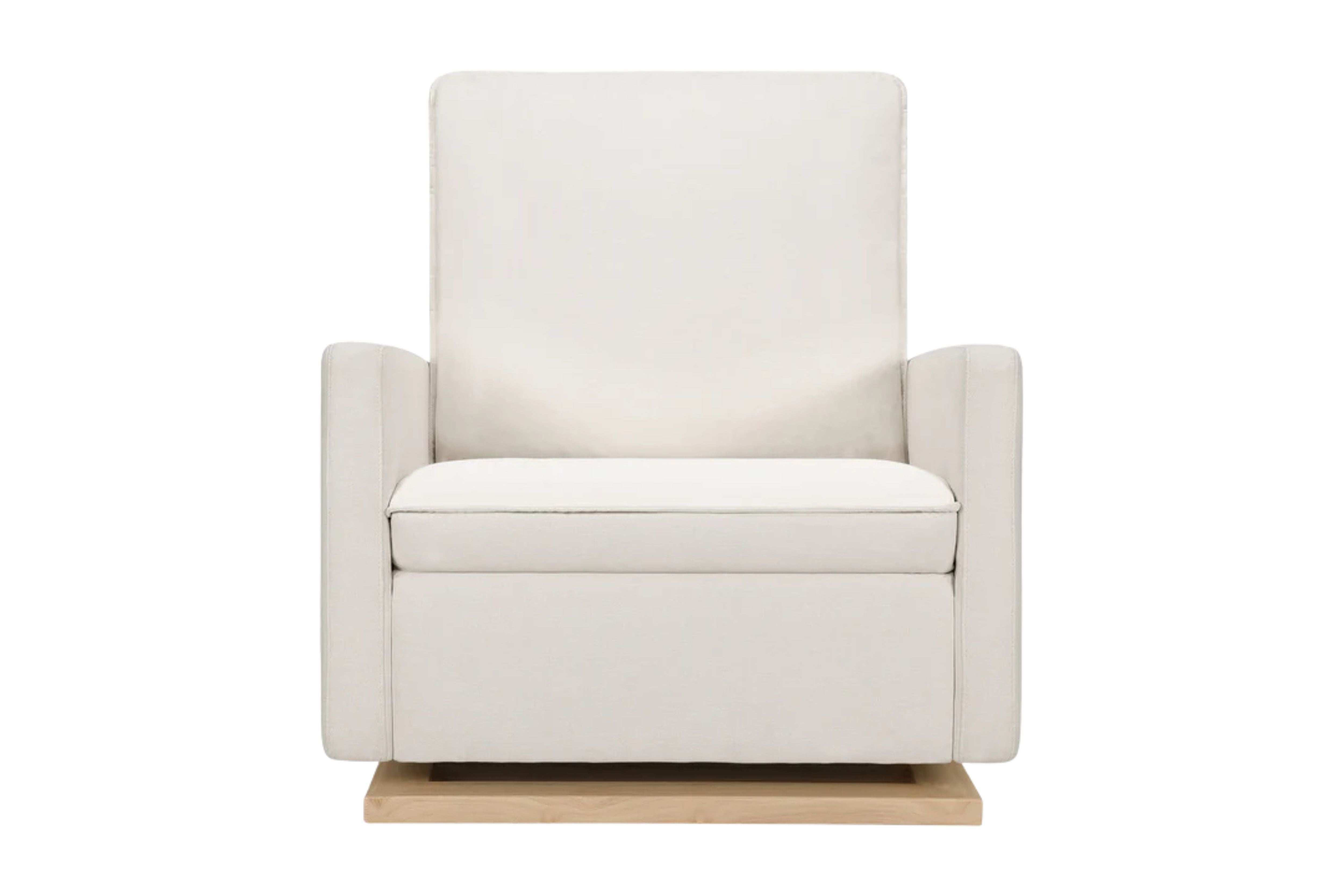 babyletto cali nursing chair front view#color_performance-cream-eco-weave-with-light-wood-base