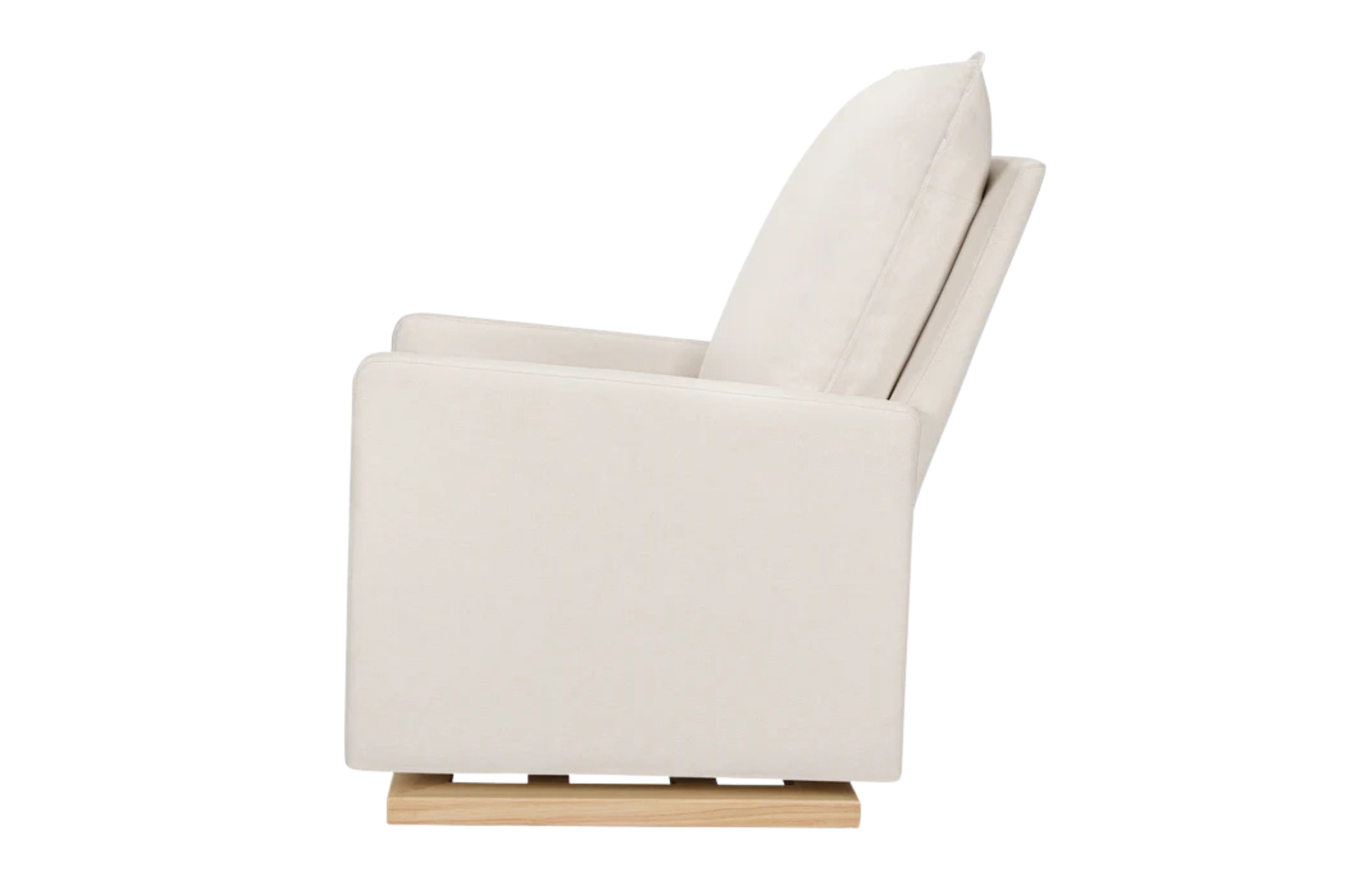 babyletto cali nursing chair side view#color_performance-cream-eco-weave-with-light-wood-base