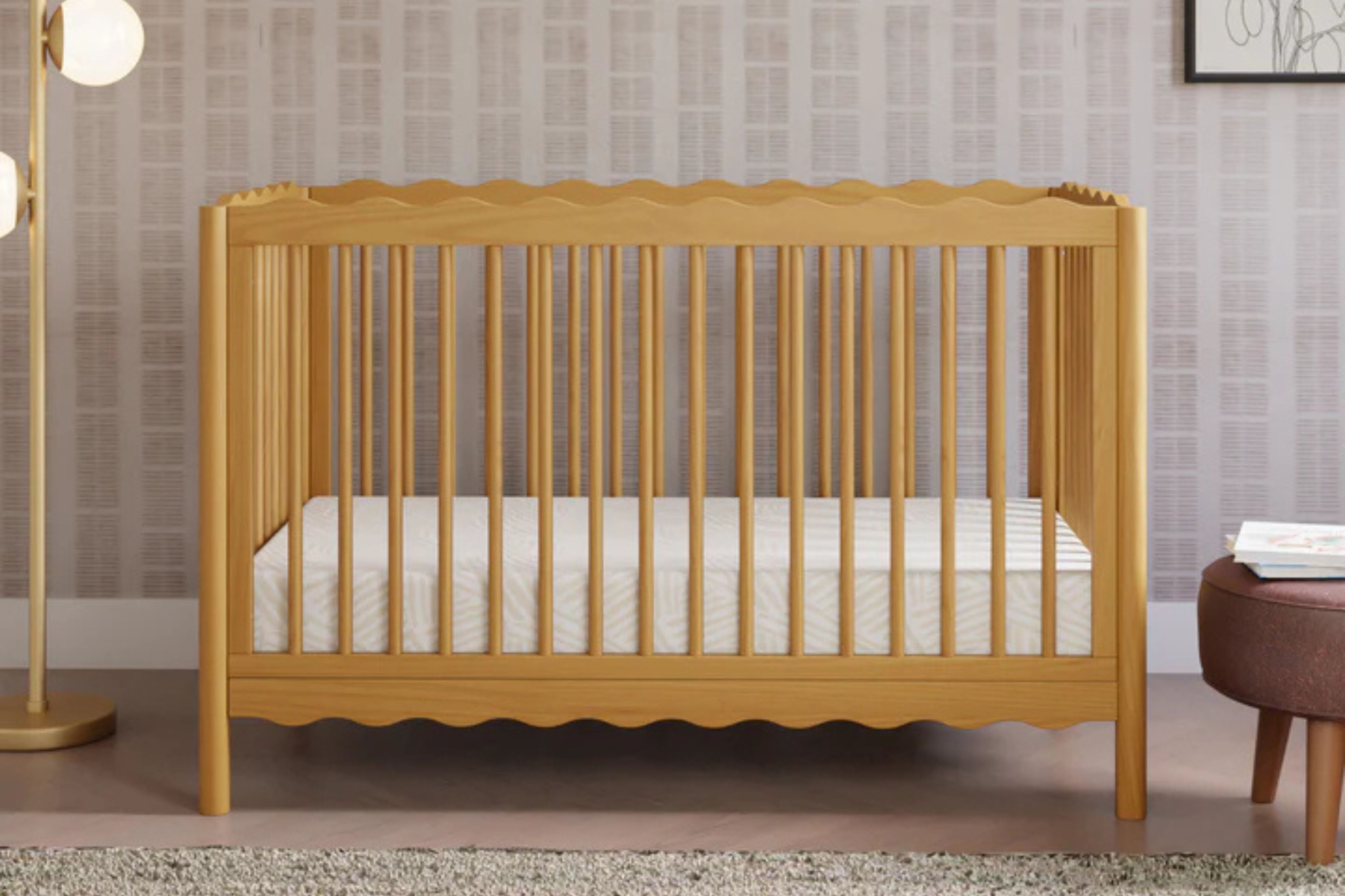 babyletto swell convertible crib honey front view in nursery#color_honey