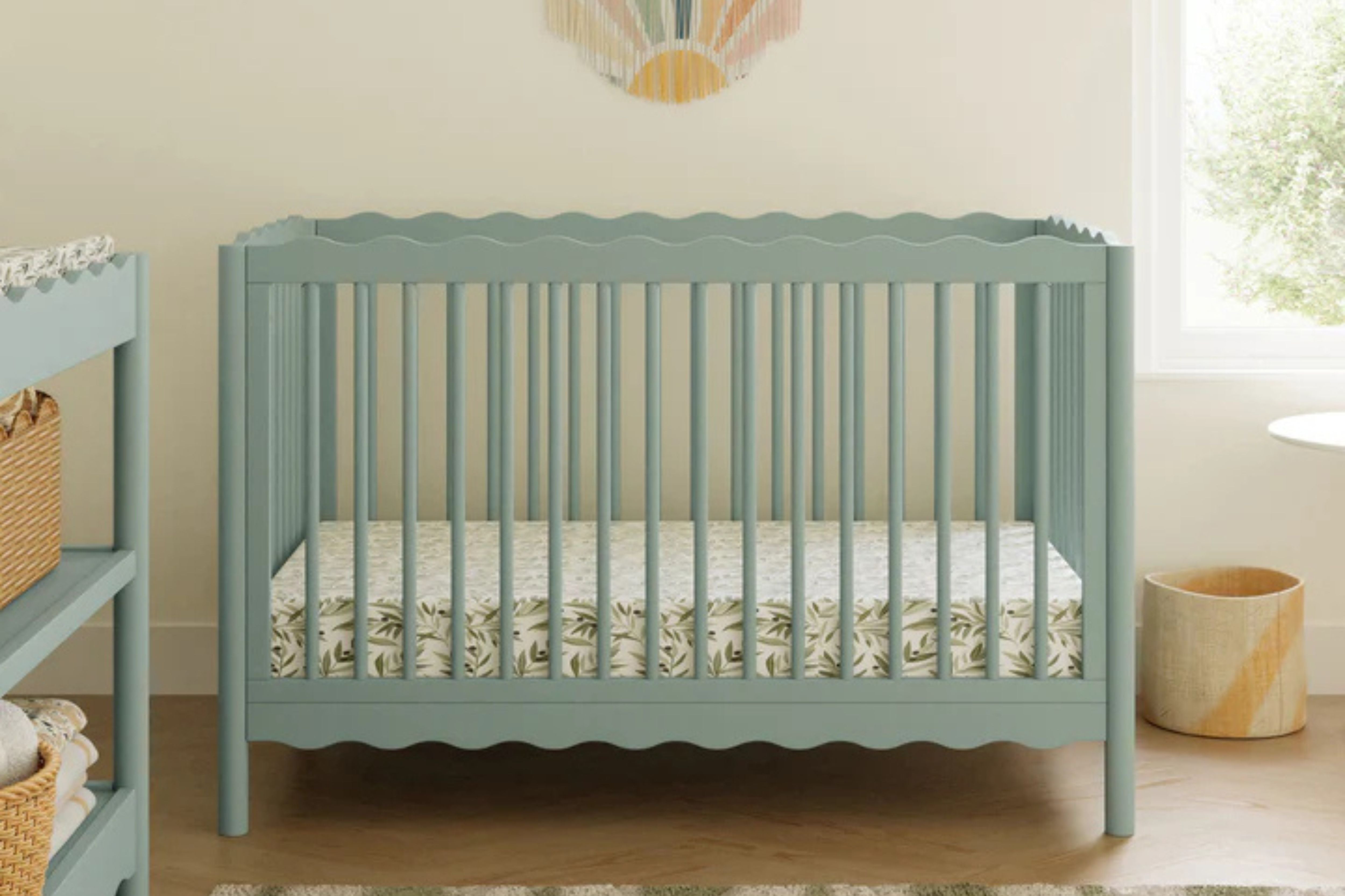 babyletto swell convertible crib light sage front view in nursery#color_light-sage