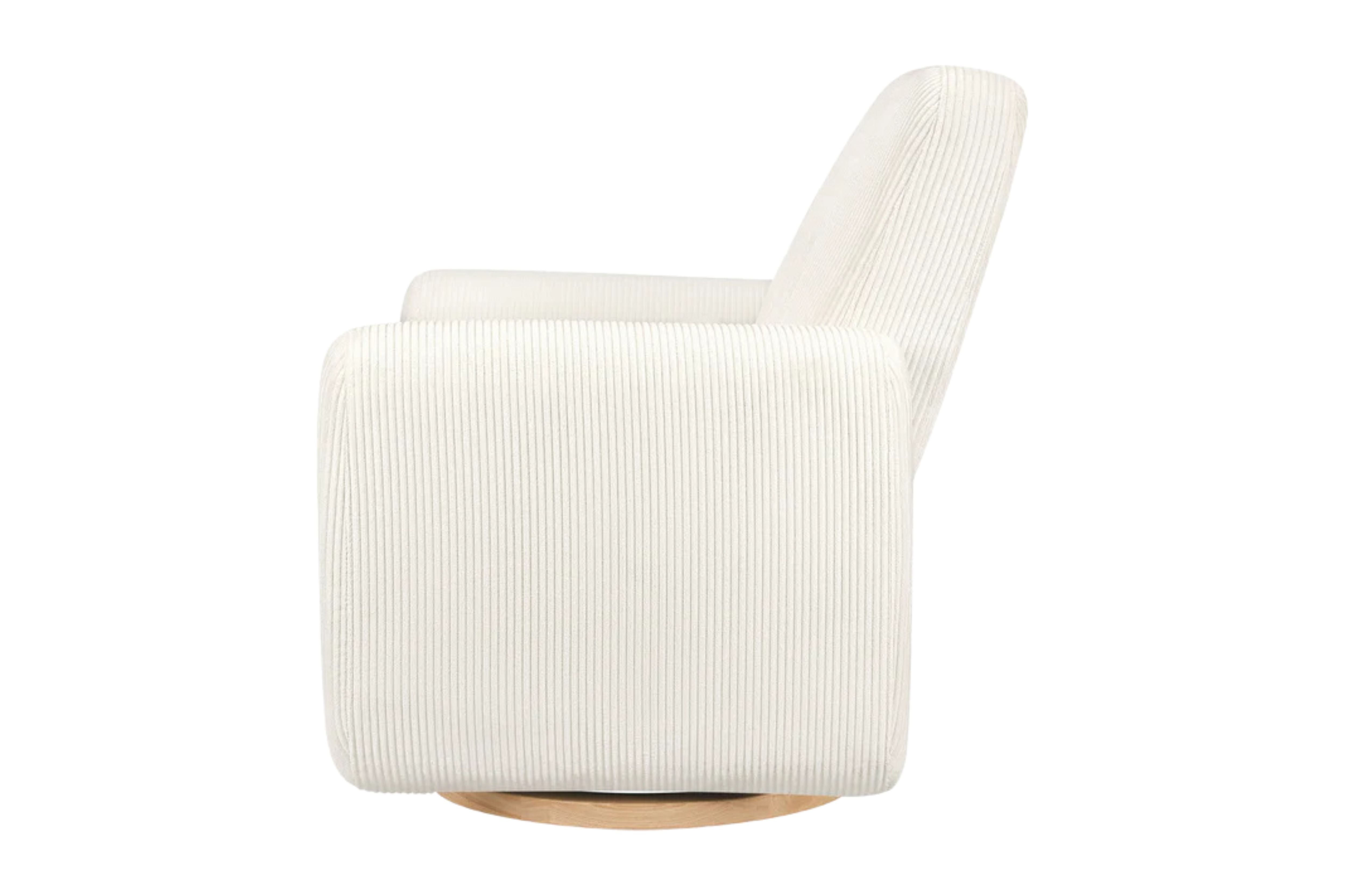 babyletto tuba nursing chair side view#color_luxe-fabric-ivory-corduroy