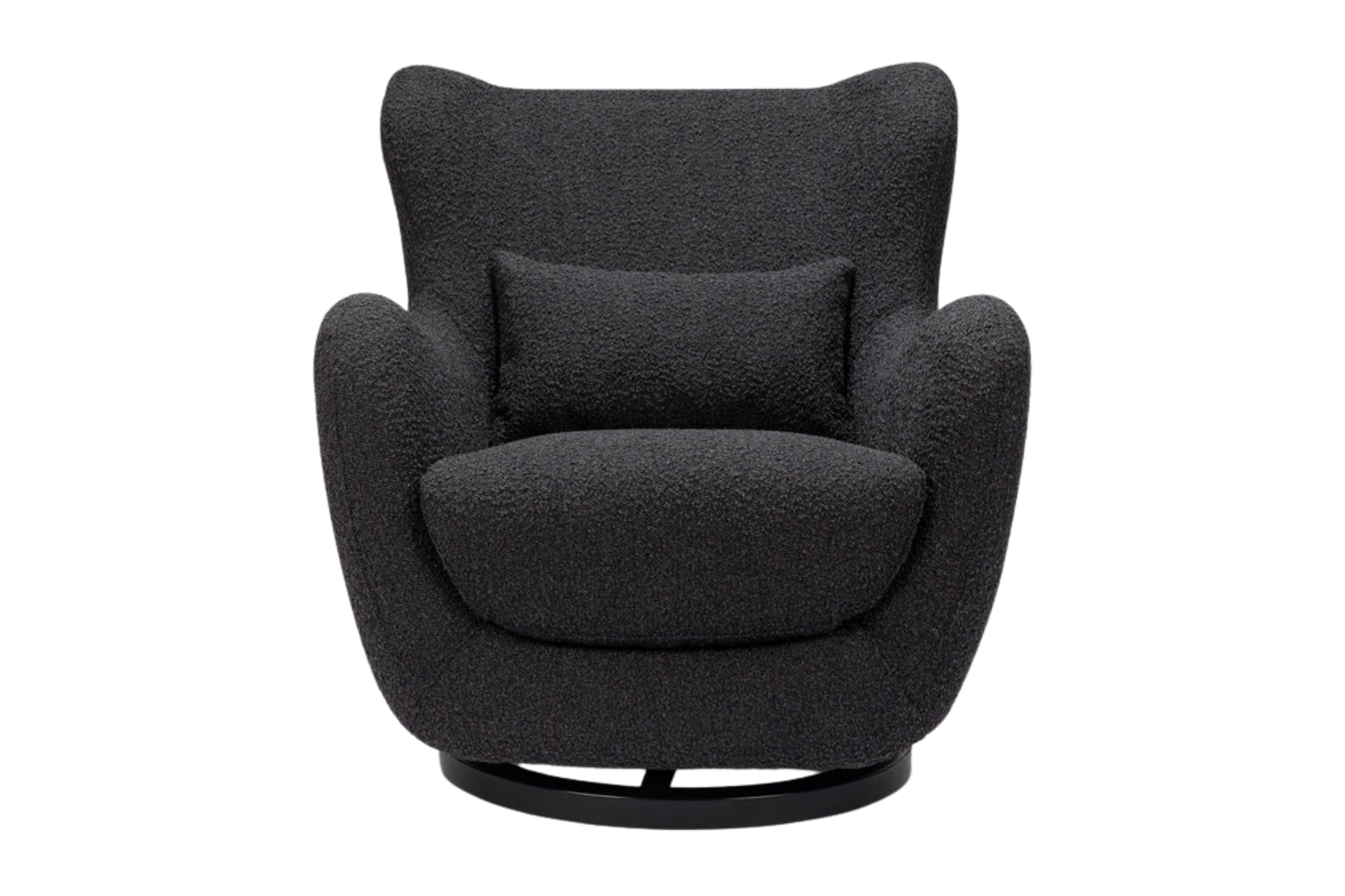 Nursery works solstice swivel glider black boucle front view#color_black-boucle-with-black-wood-base