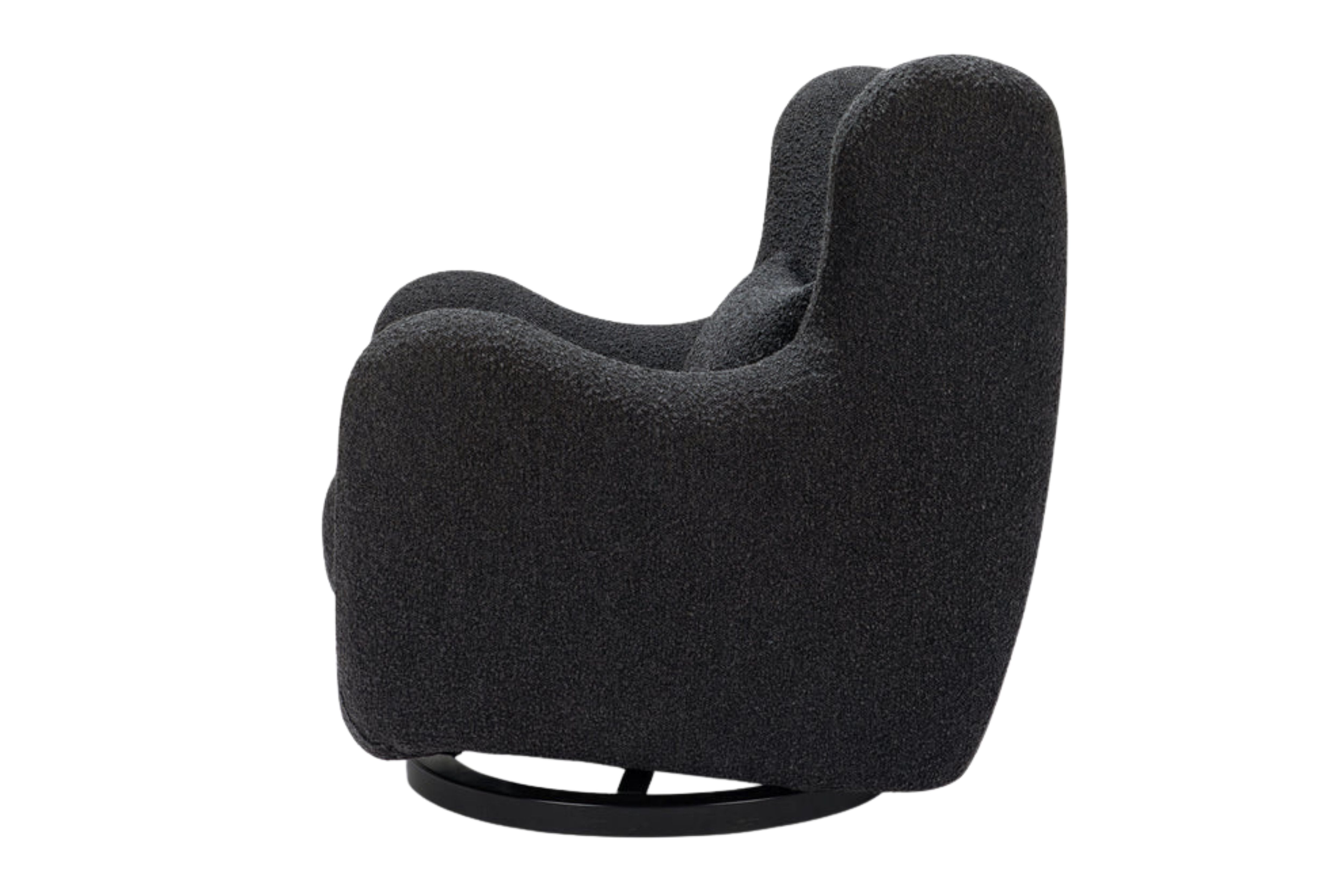 Nursery works solstice swivel glider black boucle side view#color_black-boucle-with-black-wood-base