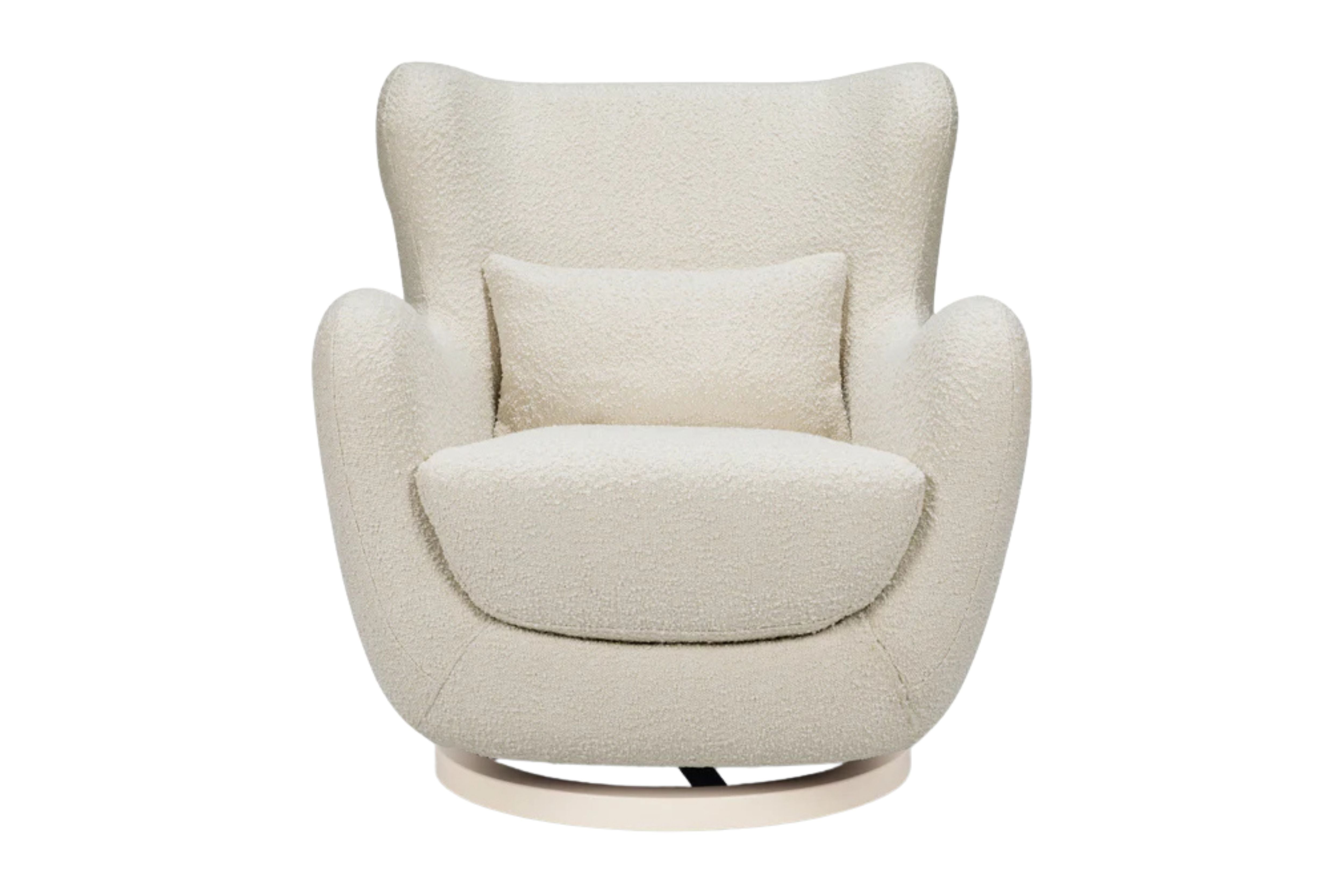 Nursery works solstice swivel glider ivory boucle front view#color_ivory-boucle-with-ivory-wood-base