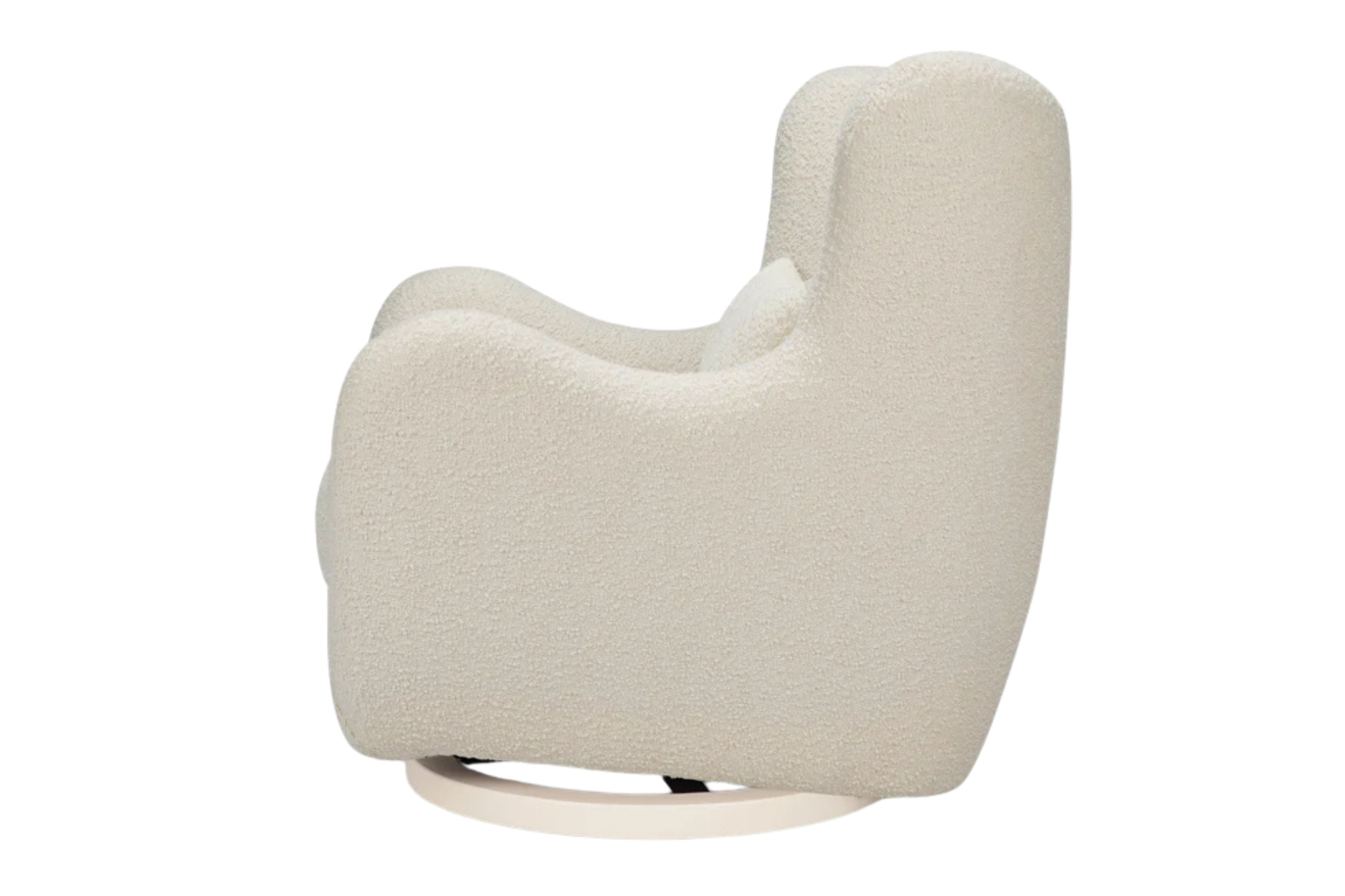 Nursery works solstice swivel glider ivory boucle side view#color_ivory-boucle-with-ivory-wood-base