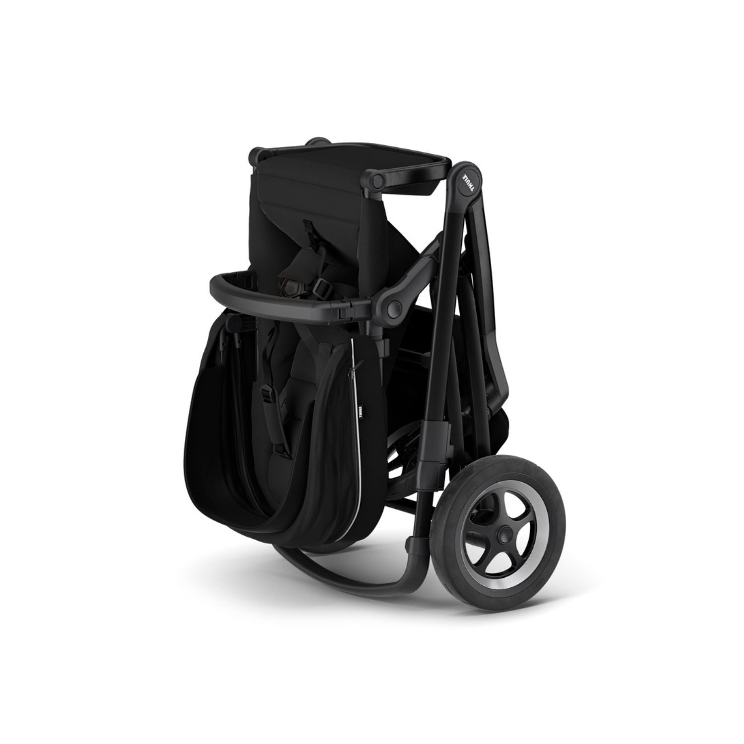 Thule Sleek Convertible Single to Double Urban Stroller Black Folded