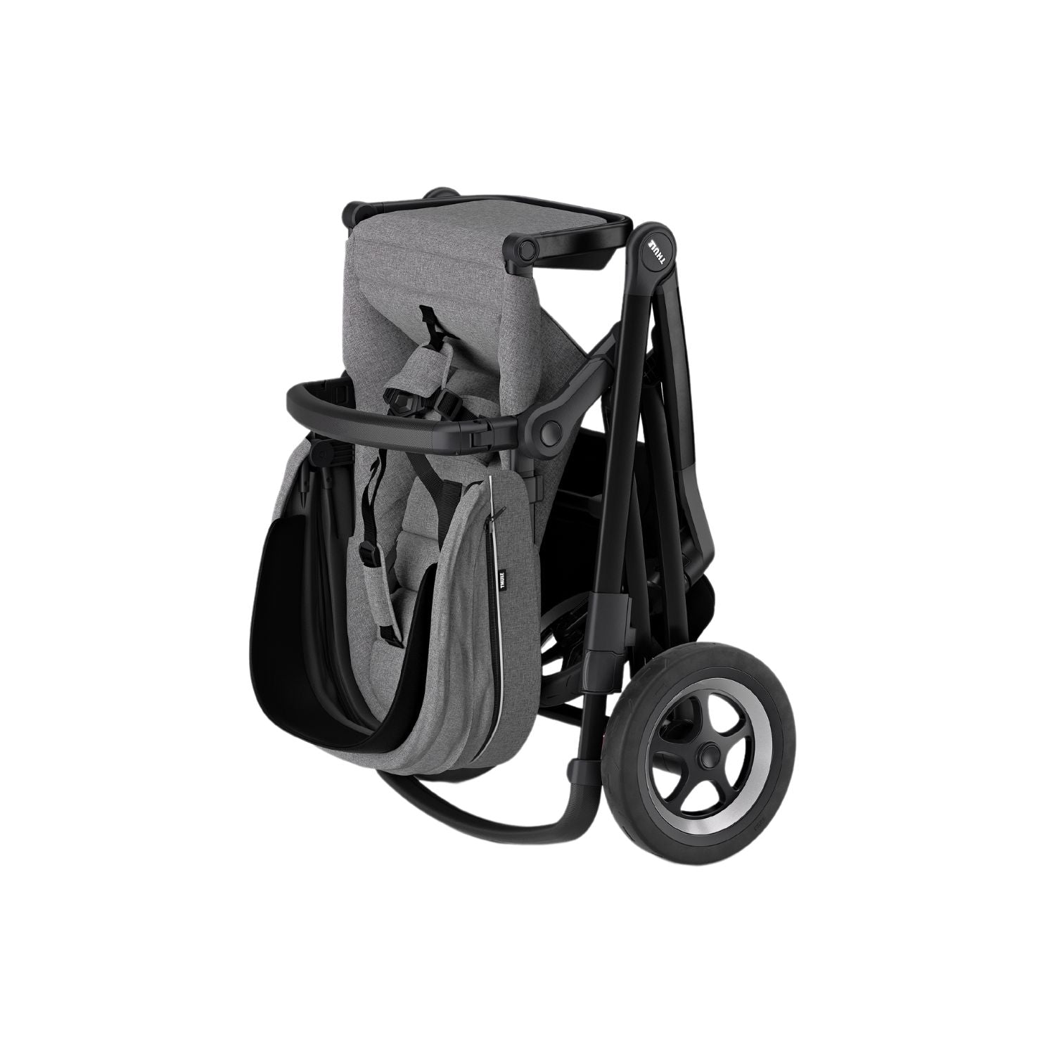 Thule Sleek Convertible Single to Double Urban Stroller Grey Folded