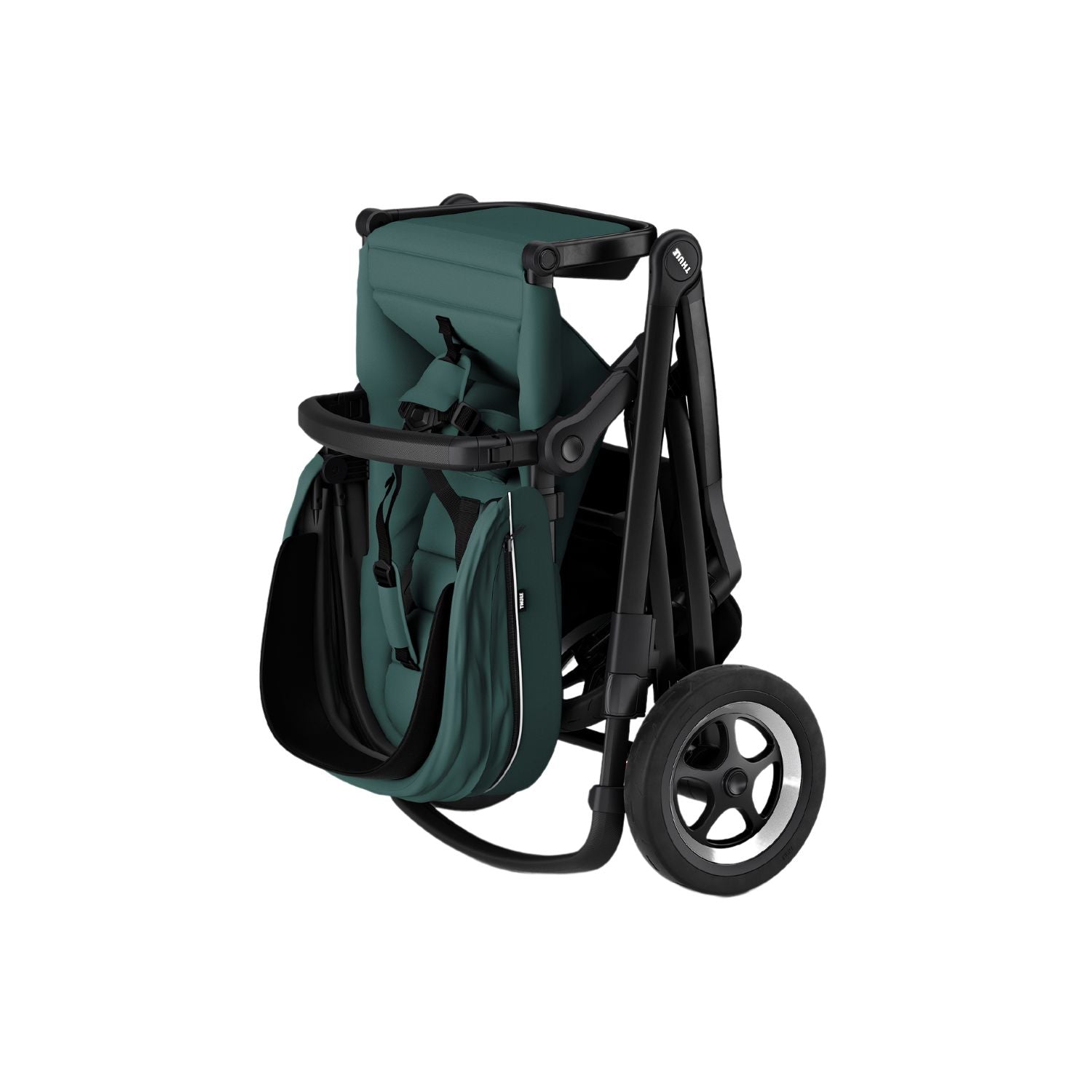 Thule Sleek Convertible Single to Double Urban Stroller MallardGreen Folded