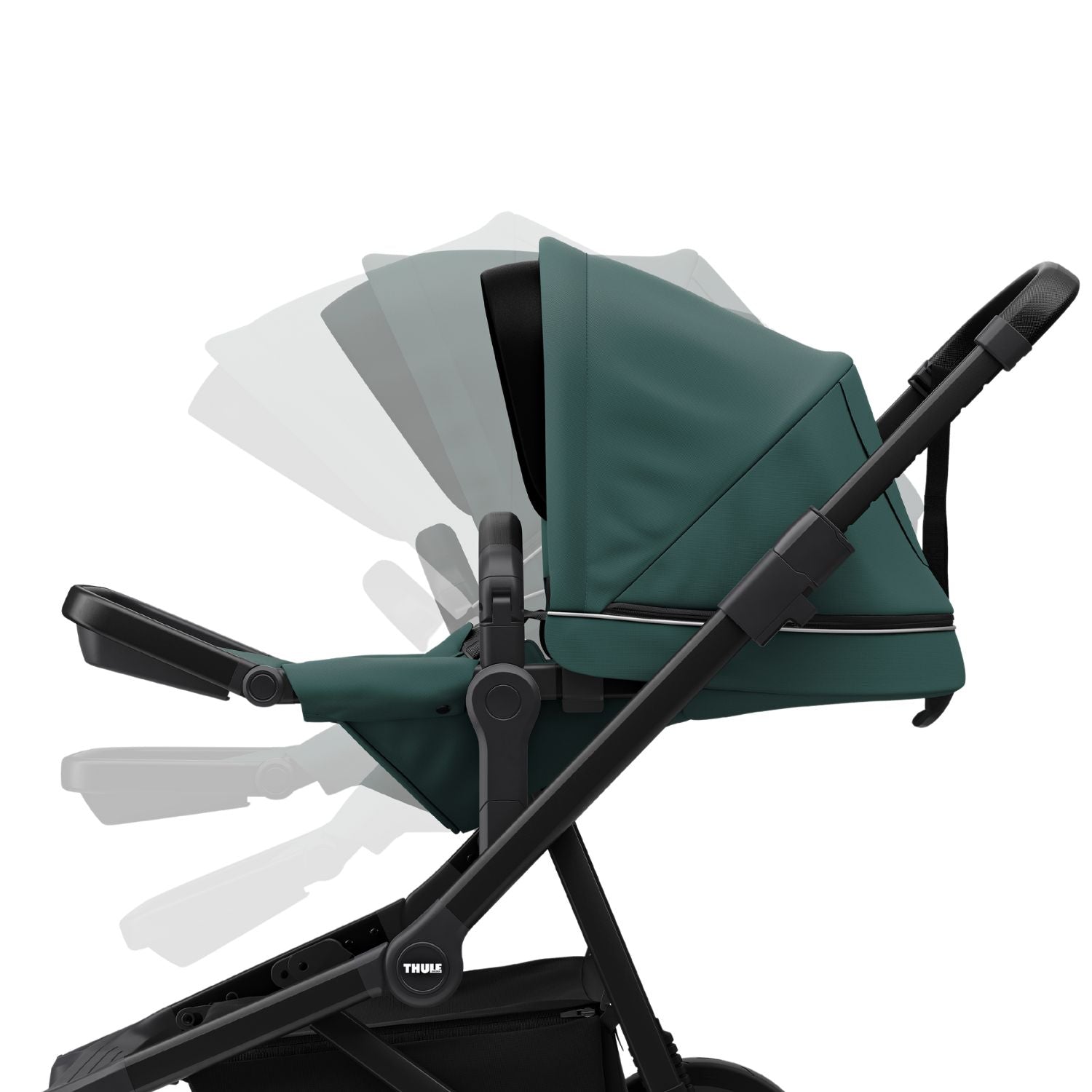 Thule Sleek Convertible Single to Double Urban Stroller MallardGreen Adjustable seat positions