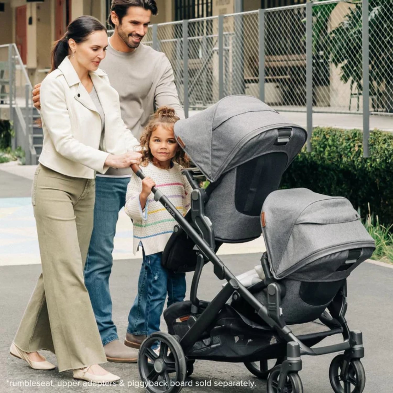 Family bringing out the UPPAbaby VISTA V3 Stroller in triple mode