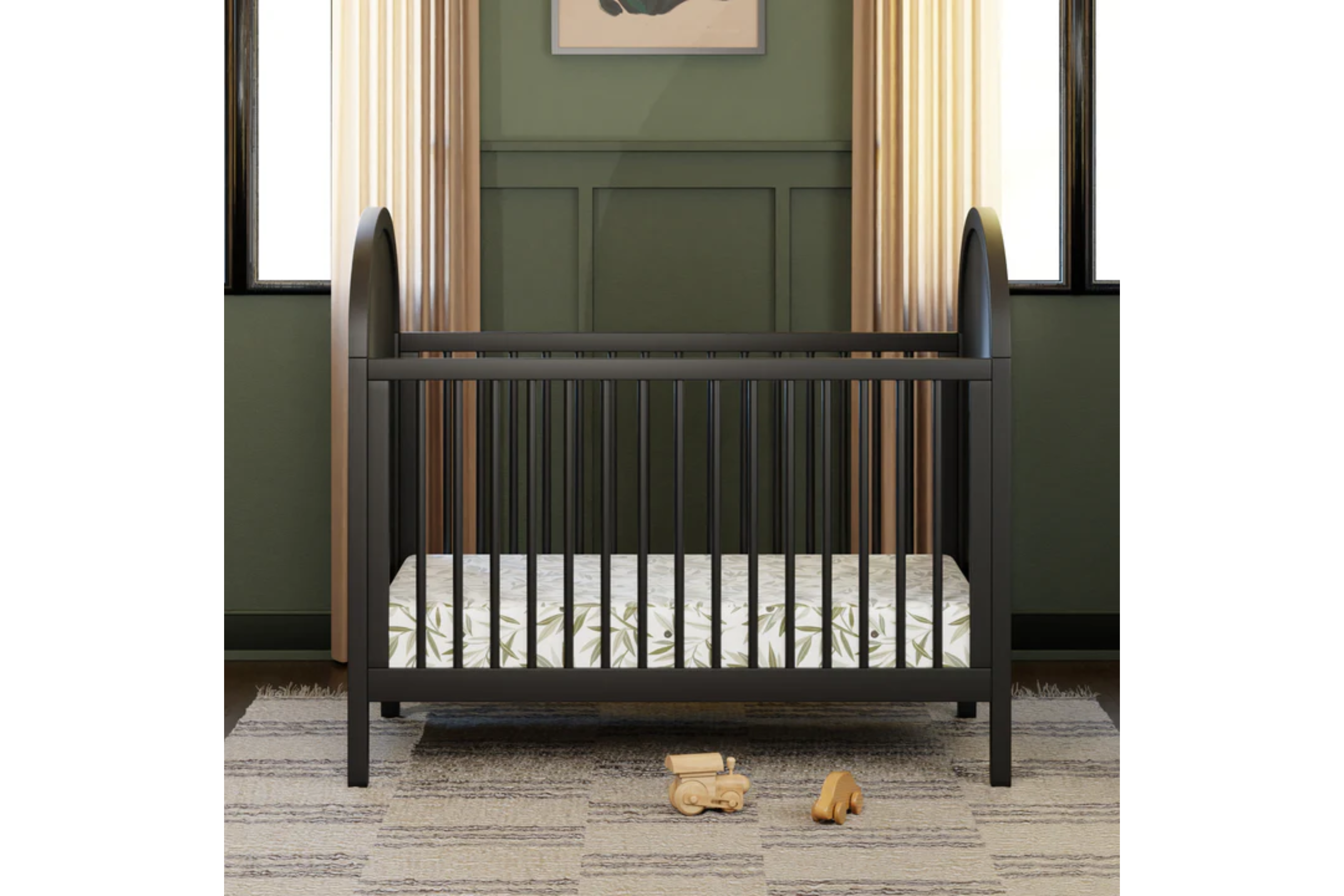 Babyletto Bondi Convertible Crib In Black with natural cane#color_black-with-natural-cane