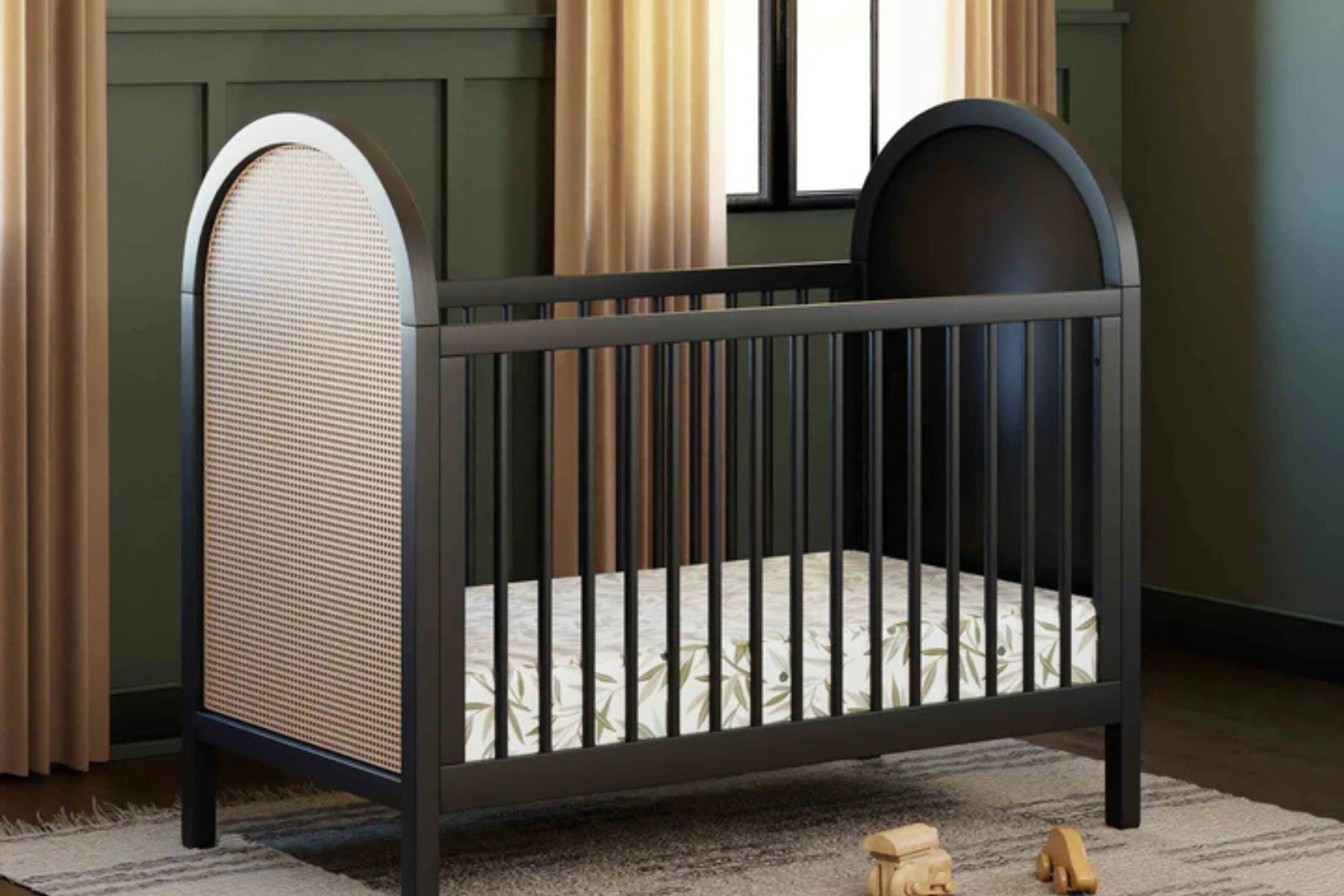  Babyletto Bondi Convertible Crib In Black with natural cane#color_black-with-natural-cane