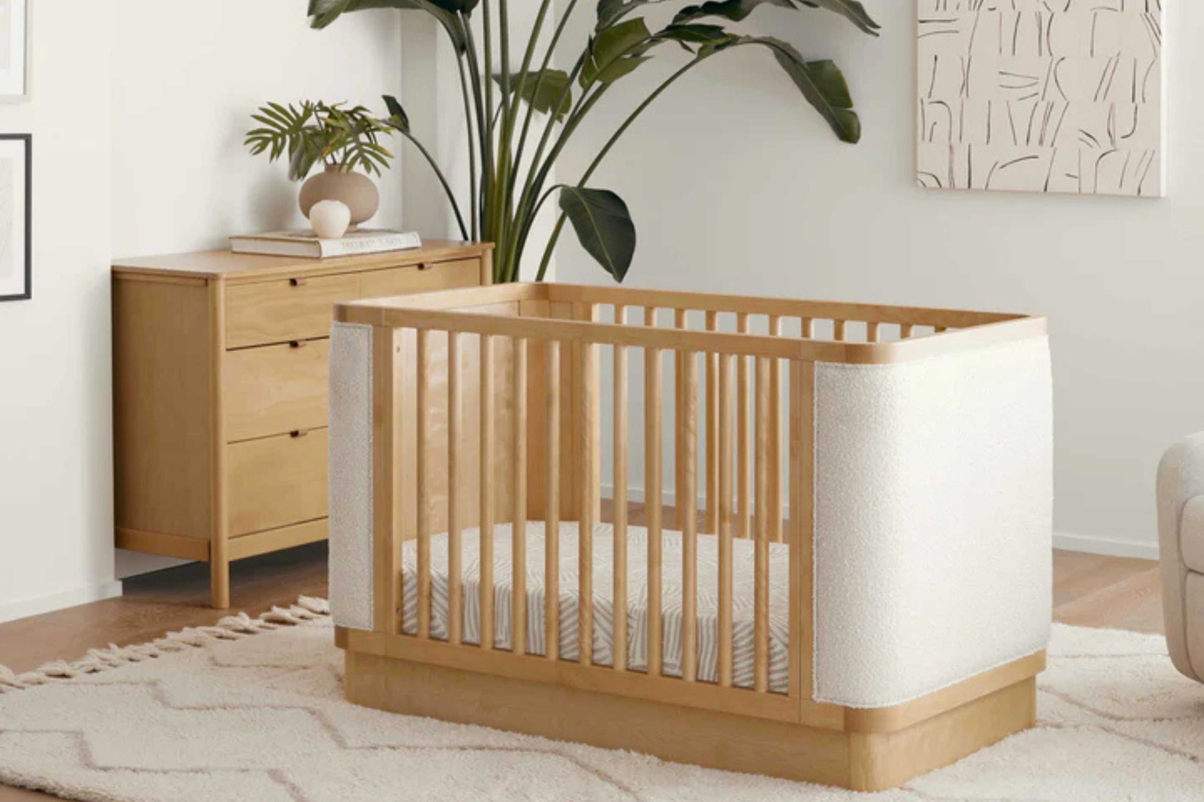 Babyletto Bondi Convertible Crib Honey With Ivory Boucle displayed in the nursery#colour-honey-with-ivory