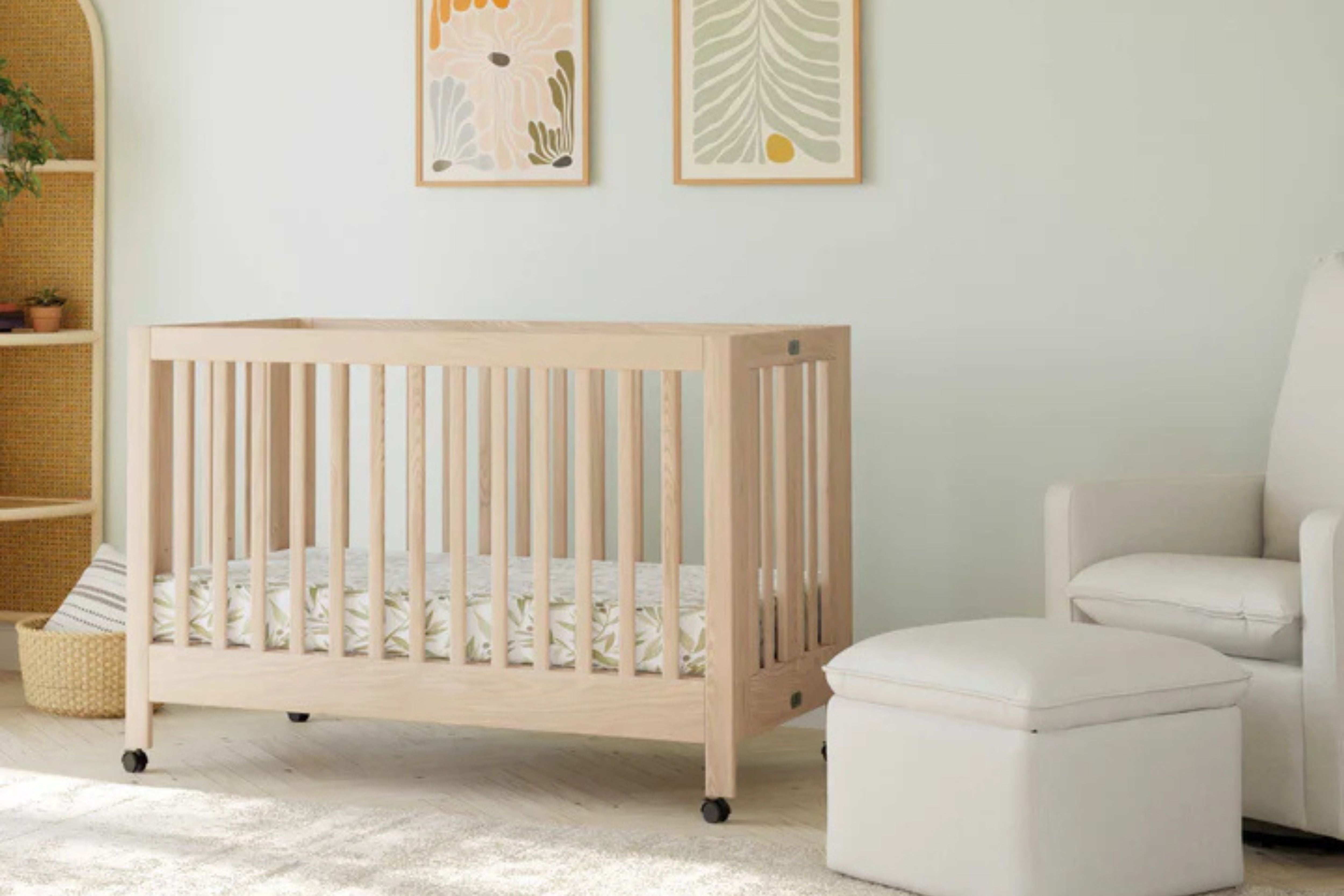 Babyletto Maki 3-in-1 Convertible Crib Washed displayed in a nursery#color_washed