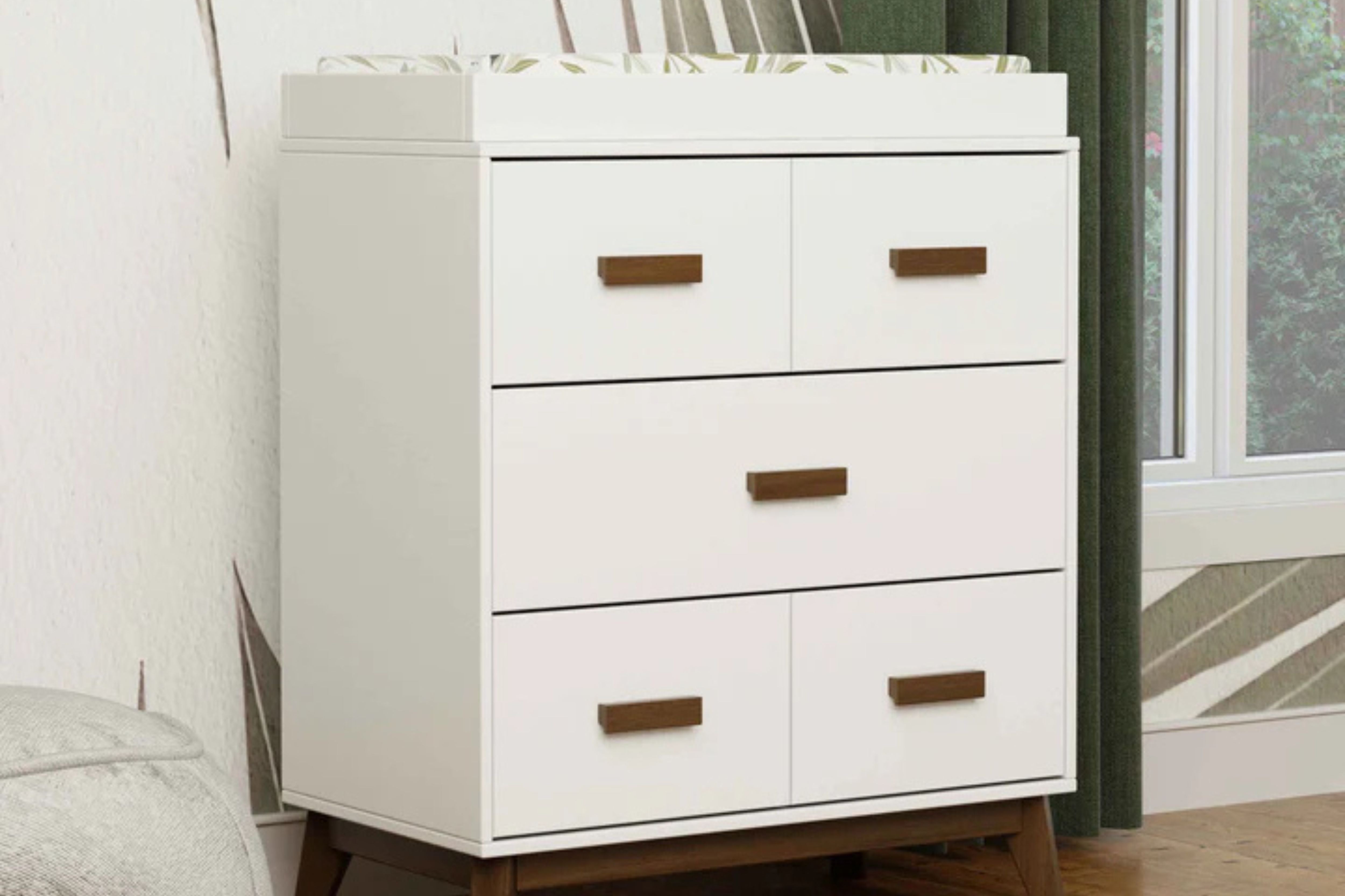 Babyletto Scoot 3-Drawer Dresser White & Walnut#color_white-and-walnut