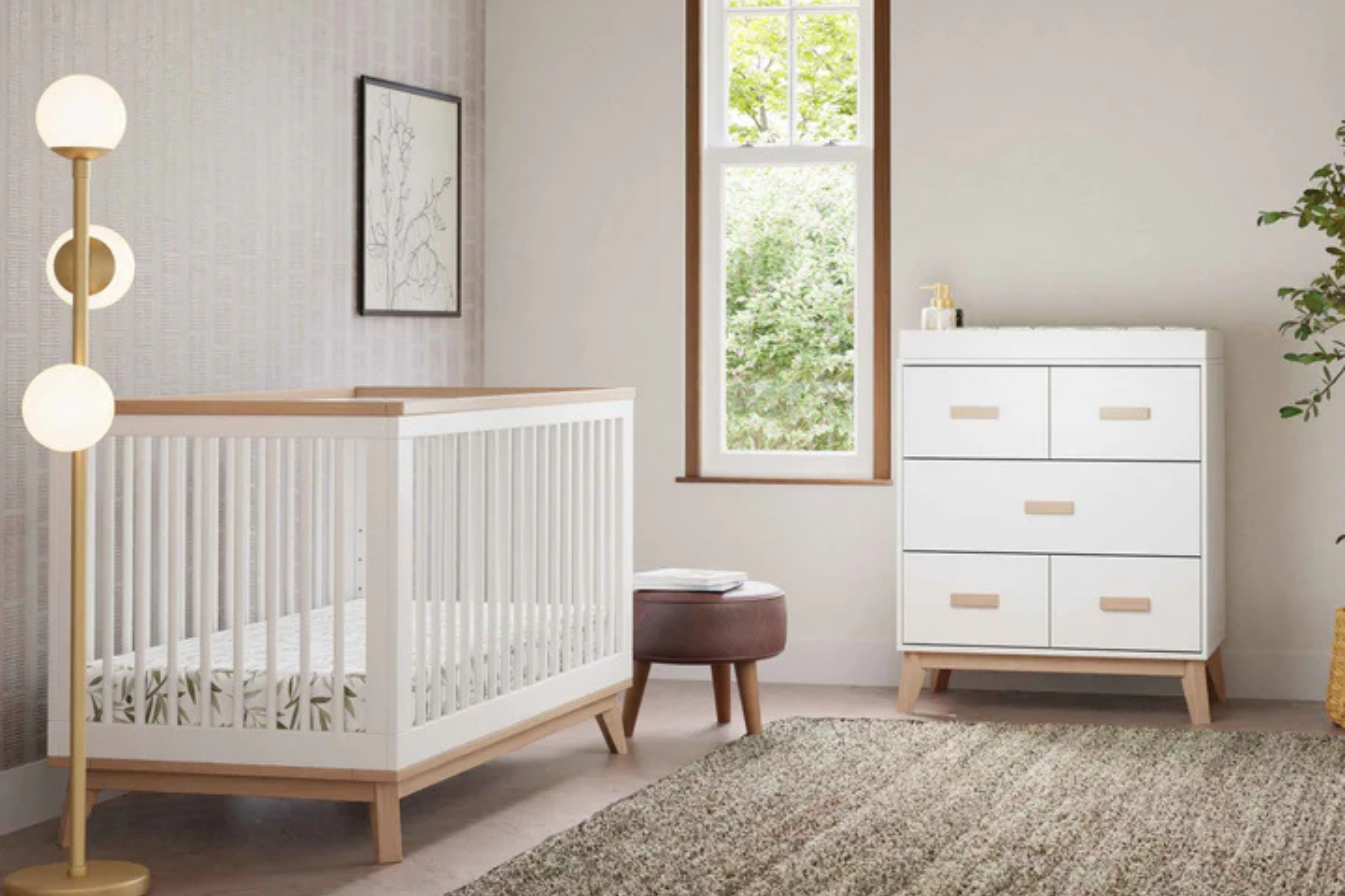 Babyletto Scoot Crib White Washed with matching scoot dresser#color_white-and-washed