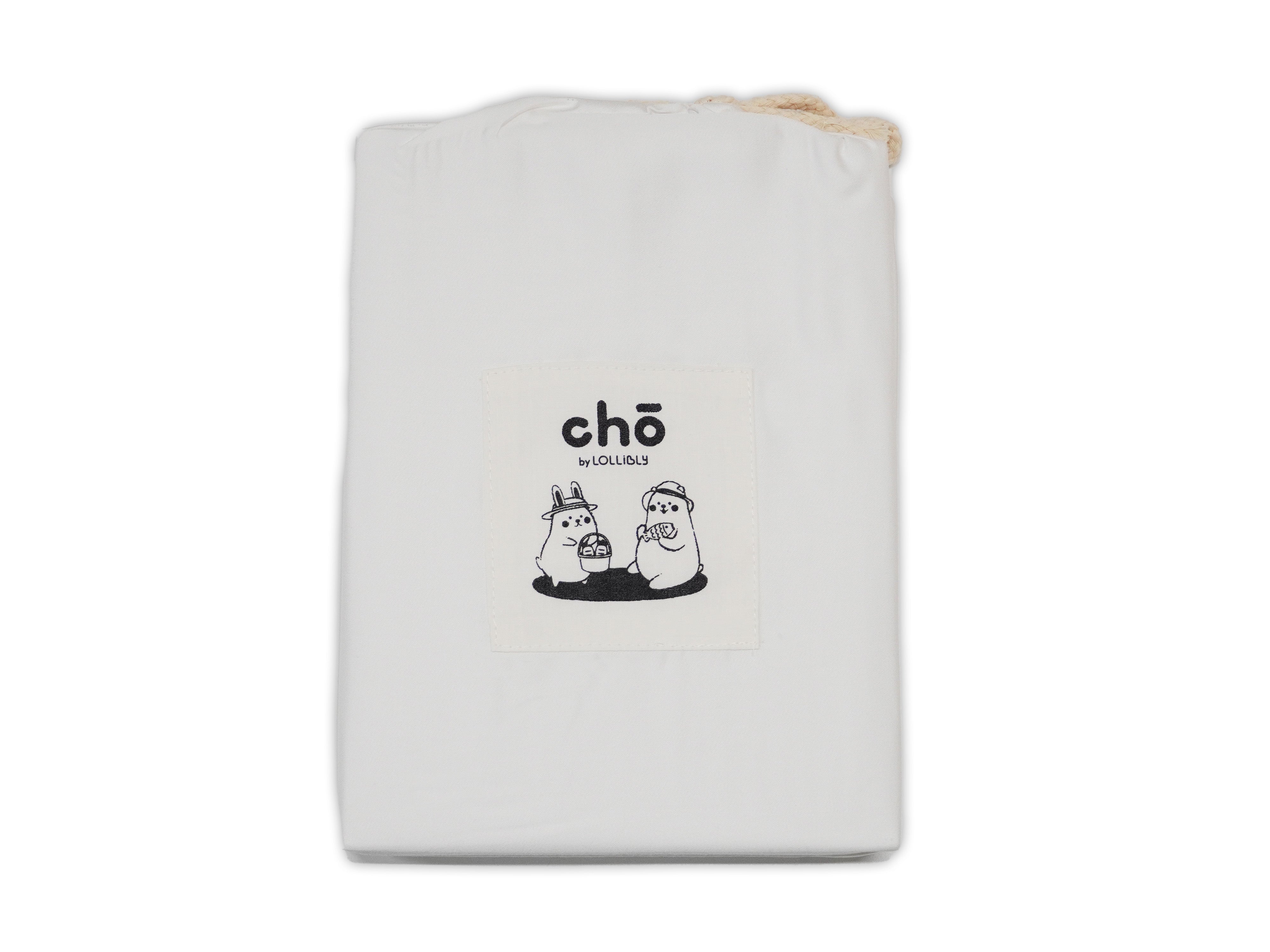 White cho crib and cot sheet in packaging