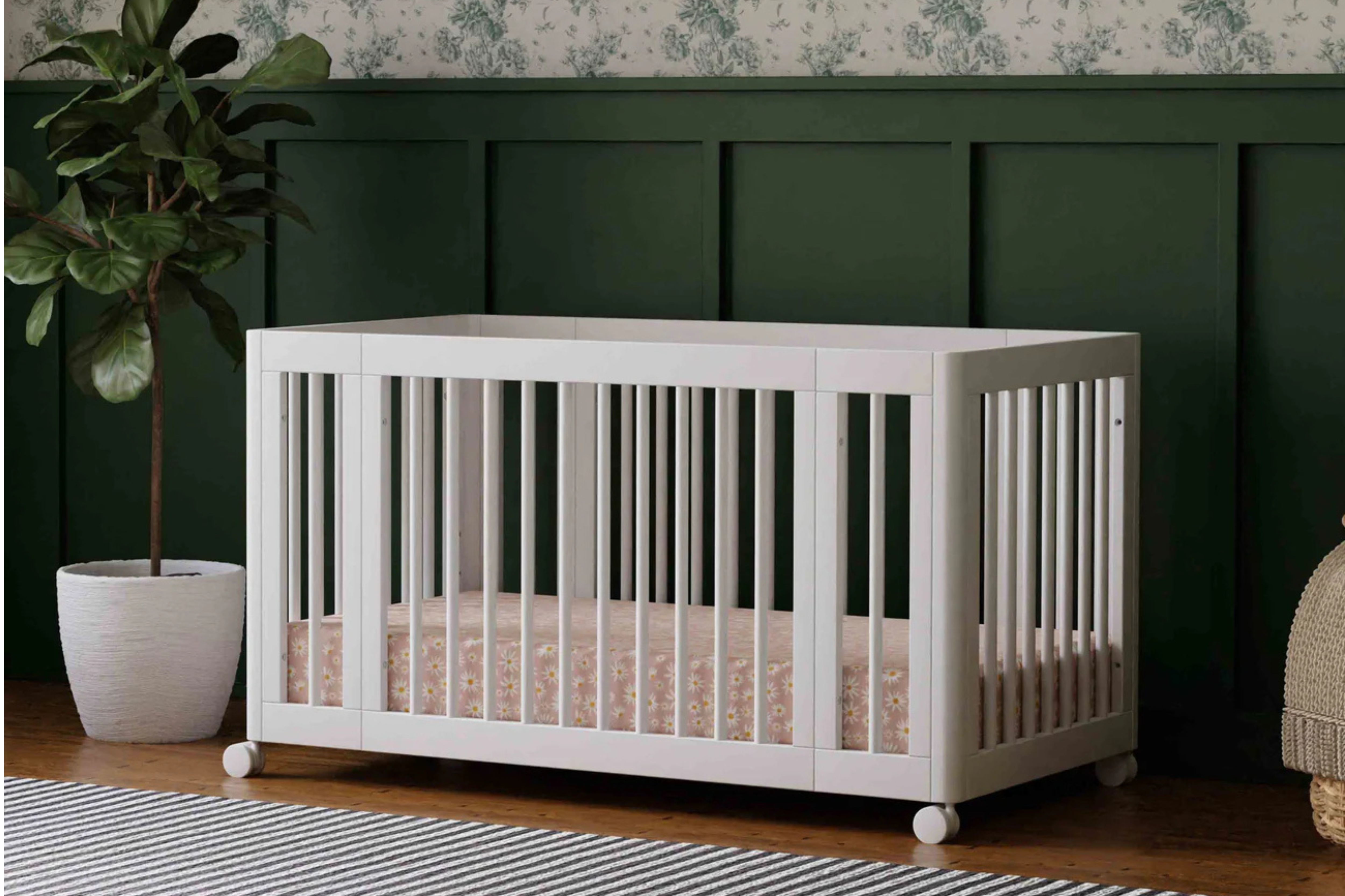 Babyletto Yuzu 8-in-1 Convertible Crib White full size crib with wheels#color_white